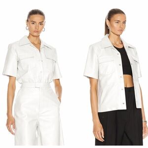 REMAIN by Birger Christensen Short-Sleeve Button leather Cream Shirt Jacket